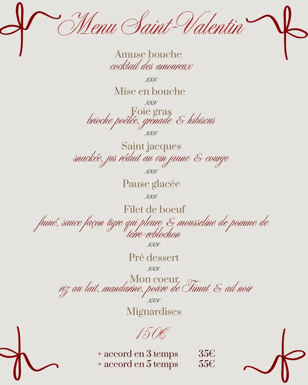 Menu de la Saint-Valentin